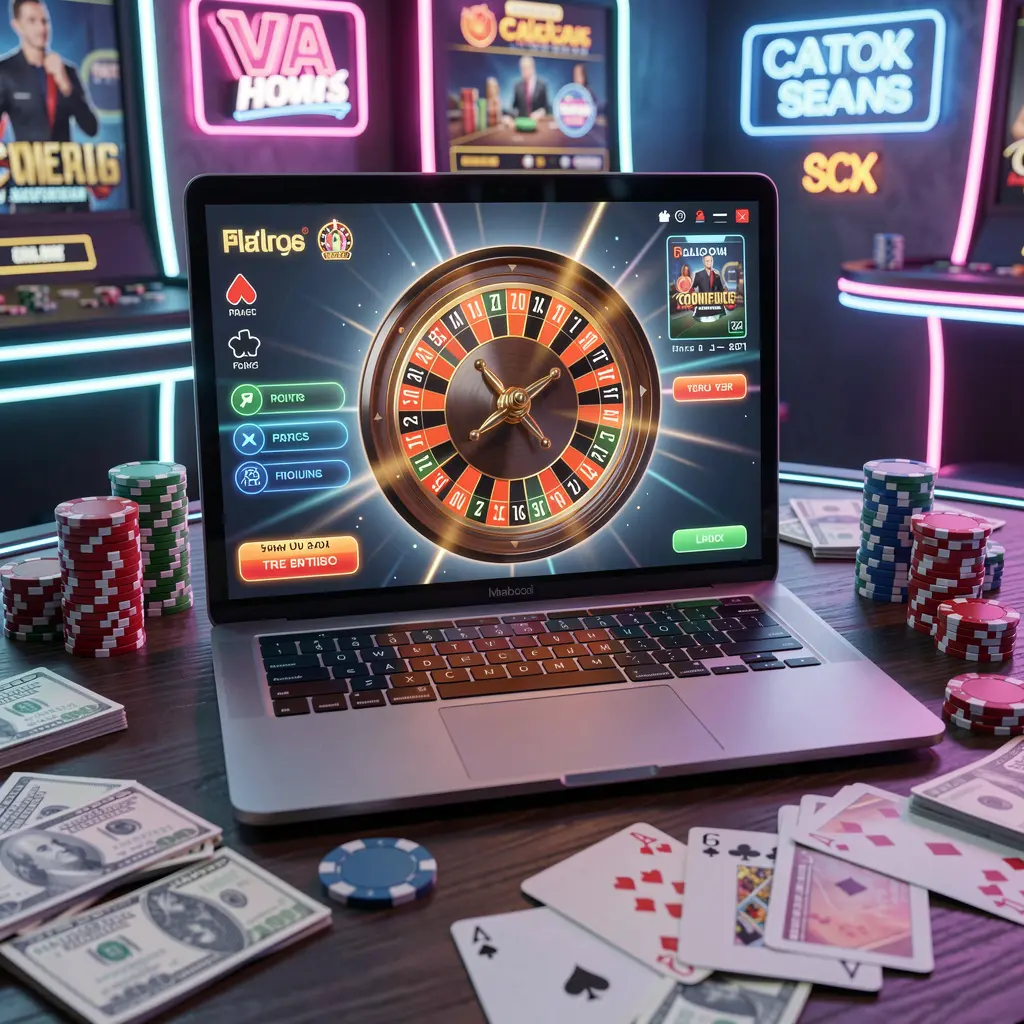 Modern laptop displaying a vibrant online roulette table surrounded by casino chips and cards representing immersive gameplay on 6NNN for players in Bangladesh