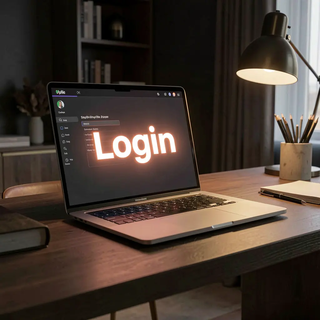 Modern laptop on a dark desk with a bright login screen showing secure access to the 6NNN online casino account in Bangladesh